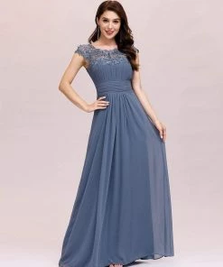 Ever-Pretty US Elegant Maxi Long Lace Bridesmaid Dress With Cap Sleeve Prom Dresses