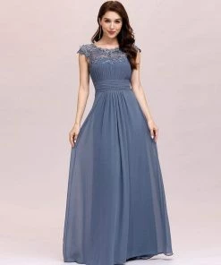 Ever-Pretty US Elegant Maxi Long Lace Bridesmaid Dress With Cap Sleeve Prom Dresses