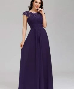 Ever-Pretty US Elegant Lace Cap Sleeve Maxi Long Chiffon Bridesmaid Dress 85 Ever-Pretty US Elegant Lace Cap Sleeve Maxi Long Chiffon Bridesmaid Dress