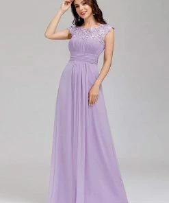 Ever-Pretty US Elegant Maxi Long Lace Bridesmaid Dress With Cap Sleeve Prom Dresses
