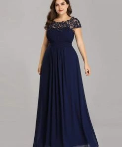 Ever-Pretty US Elegant Maxi Long Lace Bridesmaid Dress With Cap Sleeve Prom Dresses