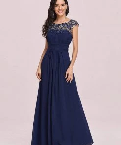Ever-Pretty US Elegant Maxi Long Lace Bridesmaid Dress With Cap Sleeve Prom Dresses