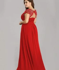 Ever-Pretty US Elegant Maxi Long Lace Bridesmaid Dress With Cap Sleeve Prom Dresses