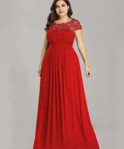 Ever-Pretty US Elegant Maxi Long Lace Bridesmaid Dress With Cap Sleeve Prom Dresses