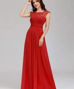 Ever-Pretty US Elegant Maxi Long Lace Bridesmaid Dress With Cap Sleeve Prom Dresses