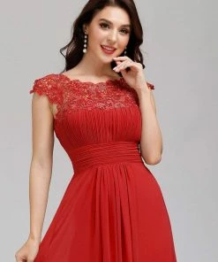 Ever-Pretty US Elegant Maxi Long Lace Bridesmaid Dress With Cap Sleeve Prom Dresses