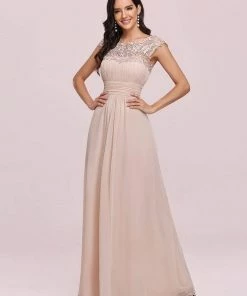 Ever-Pretty US SHOP BY OCCASION Elegant Maxi Long Lace Cap Sleeve Bridesmaid Dress