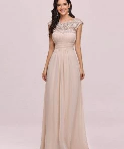 Ever-Pretty US SHOP BY OCCASION Elegant Maxi Long Lace Cap Sleeve Bridesmaid Dress