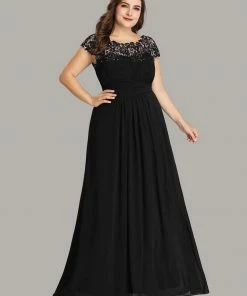 Ever-Pretty US Prom Dresses Plus Size Elegant Maxi Long Lace Cap Sleeve Bridesmaid Dress