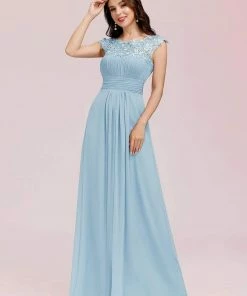 Ever-Pretty US SHOP BY OCCASION Elegant Maxi Long Lace Cap Sleeve Bridesmaid Dress