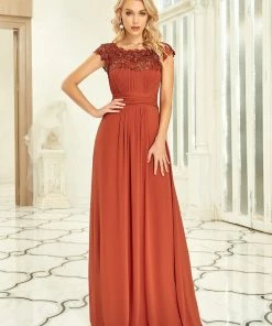Ever-Pretty US Elegant Floor-Length Lace Cap Sleeve Bridesmaid Dress
