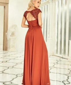 Ever-Pretty US Elegant Floor-Length Lace Cap Sleeve Bridesmaid Dress