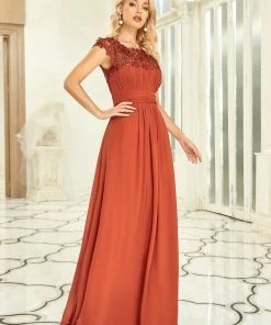 Ever-Pretty US Elegant Floor-Length Lace Cap Sleeve Bridesmaid Dress