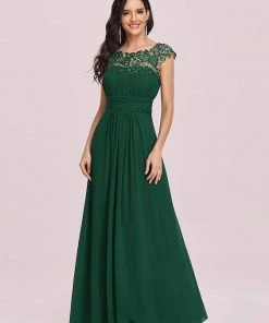 Ever-Pretty US SHOP BY OCCASION Elegant Maxi Long Lace Cap Sleeve Bridesmaid Dress
