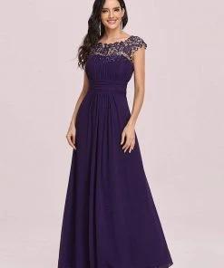 Ever-Pretty US Classic Maxi Long Lace Cap Sleeve Bridesmaid Dress