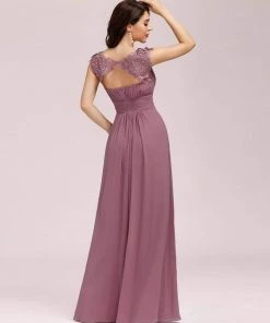 Ever-Pretty US SHOP BY OCCASION Elegant Maxi Long Lace Cap Sleeve Bridesmaid Dress