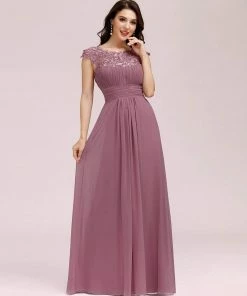 Ever-Pretty US SHOP BY OCCASION Elegant Maxi Long Lace Cap Sleeve Bridesmaid Dress