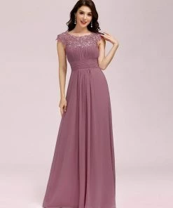 Ever-Pretty US SHOP BY OCCASION Elegant Maxi Long Lace Cap Sleeve Bridesmaid Dress