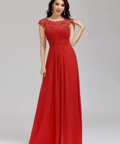 Ever-Pretty US Classic Maxi Long Lace Cap Sleeve Bridesmaid Dress
