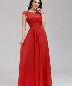 Ever-Pretty US Classic Maxi Long Lace Cap Sleeve Bridesmaid Dress