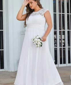 Ever-Pretty US Elegant Maxi Long Lace Cap Sleeve Wedding Dress