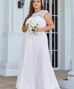 Ever-Pretty US Elegant Maxi Long Lace Cap Sleeve Wedding Dress