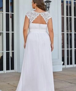 Ever-Pretty US Elegant Maxi Long Lace Cap Sleeve Wedding Dress