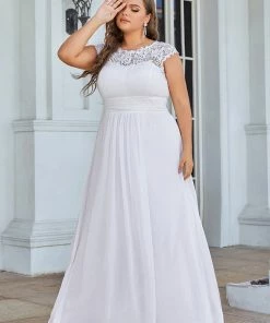 Ever-Pretty US Elegant Maxi Long Lace Cap Sleeve Wedding Dress