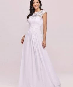Ever-Pretty US Elegant Maxi Long Lace Cap Sleeve Wedding Dress