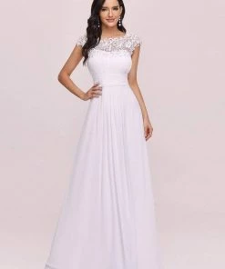 Ever-Pretty US Elegant Maxi Long Lace Cap Sleeve Wedding Dress