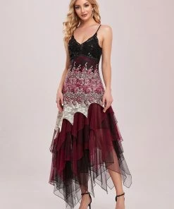 Ever-Pretty US Women's V Neck Multi Color Asymmetrical Hems Prom Dress SHOP BY OCCASION