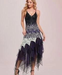 Ever-Pretty US Women's V Neck Multi Color Asymmetrical Hems Prom Dress SHOP BY OCCASION