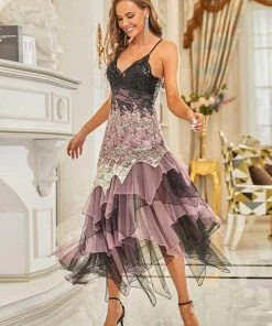 Ever-Pretty US Women's V Neck Multi Color Asymmetrical Hems Prom Dress SHOP BY OCCASION
