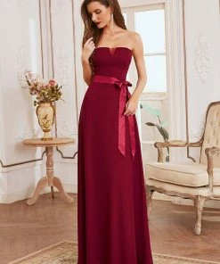 Ever-Pretty US Romantic Strapless Knotted Waistband Long Bridesmaid Dress