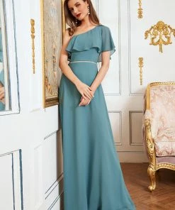 Ever-Pretty US SHOP BY OCCASION Elegant One Shoulder Beaded Long Chiffon Bridesmaid Dress