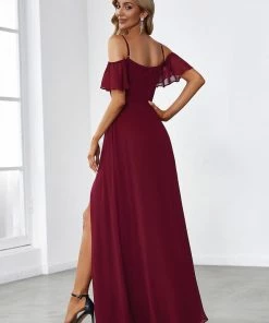 Ever-Pretty US Chiffon Off-The-Shoulder Side Slit Bridesmaid Dress With Sleeves Evening Dresses & Gowns