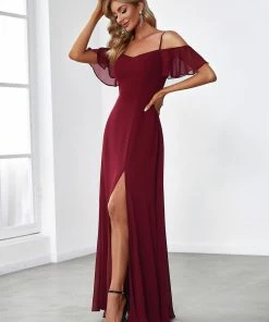 Ever-Pretty US Chiffon Off-The-Shoulder Side Slit Bridesmaid Dress With Sleeves Evening Dresses & Gowns