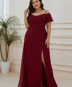 Ever-Pretty US Chiffon Off-The-Shoulder Side Slit Bridesmaid Dress With Sleeves Evening Dresses & Gowns