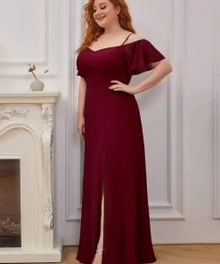 Ever-Pretty US SHOP BY OCCASION Plus Size Cold Shoulder Formal Bridesmaid Dress With Side Slit