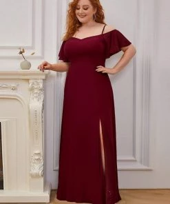 Ever-Pretty US SHOP BY OCCASION Plus Size Cold Shoulder Formal Bridesmaid Dress With Side Slit