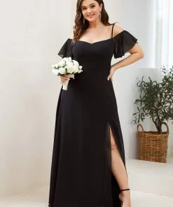 Ever-Pretty US SHOP BY OCCASION Plus Size Cold Shoulder Formal Bridesmaid Dress With Side Slit
