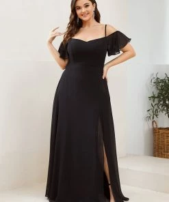 Ever-Pretty US SHOP BY OCCASION Plus Size Cold Shoulder Formal Bridesmaid Dress With Side Slit