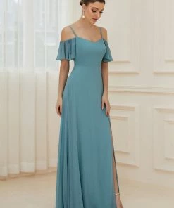 Ever-Pretty US Chiffon Off-The-Shoulder Side Slit Bridesmaid Dress With Sleeves Evening Dresses & Gowns