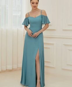 Ever-Pretty US Chiffon Off-The-Shoulder Side Slit Bridesmaid Dress With Sleeves Evening Dresses & Gowns