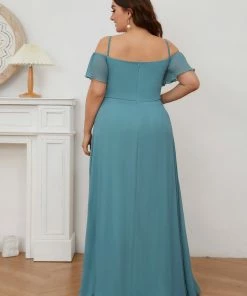 Ever-Pretty US Chiffon Off-The-Shoulder Side Slit Bridesmaid Dress With Sleeves Evening Dresses & Gowns