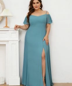 Ever-Pretty US SHOP BY OCCASION Plus Size Cold Shoulder Formal Bridesmaid Dress With Side Slit