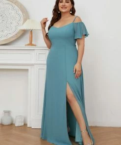 Ever-Pretty US SHOP BY OCCASION Plus Size Cold Shoulder Formal Bridesmaid Dress With Side Slit
