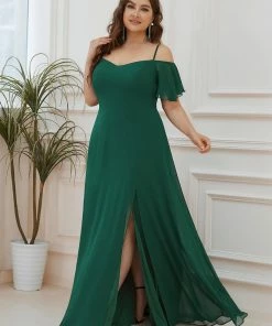 Ever-Pretty US SHOP BY OCCASION Plus Size Cold Shoulder Formal Bridesmaid Dress With Side Slit