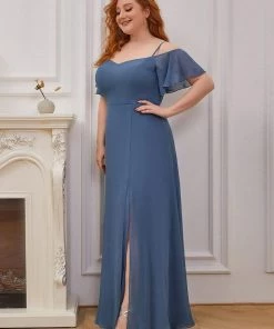 Ever-Pretty US SHOP BY OCCASION Plus Size Cold Shoulder Formal Bridesmaid Dress With Side Slit