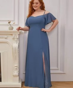 Ever-Pretty US SHOP BY OCCASION Plus Size Cold Shoulder Formal Bridesmaid Dress With Side Slit